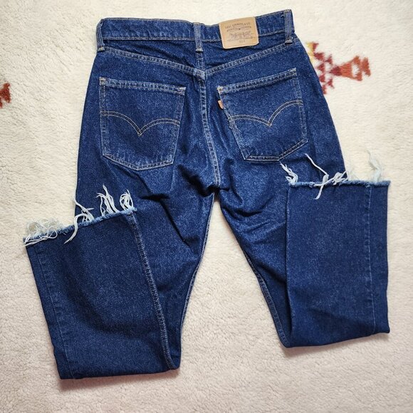 Vintage 70s Levis Jeans 30x29 Orange Tab 684 0217 Frayed Hem Dark Wash Mid Rise - Picture 2 of 11